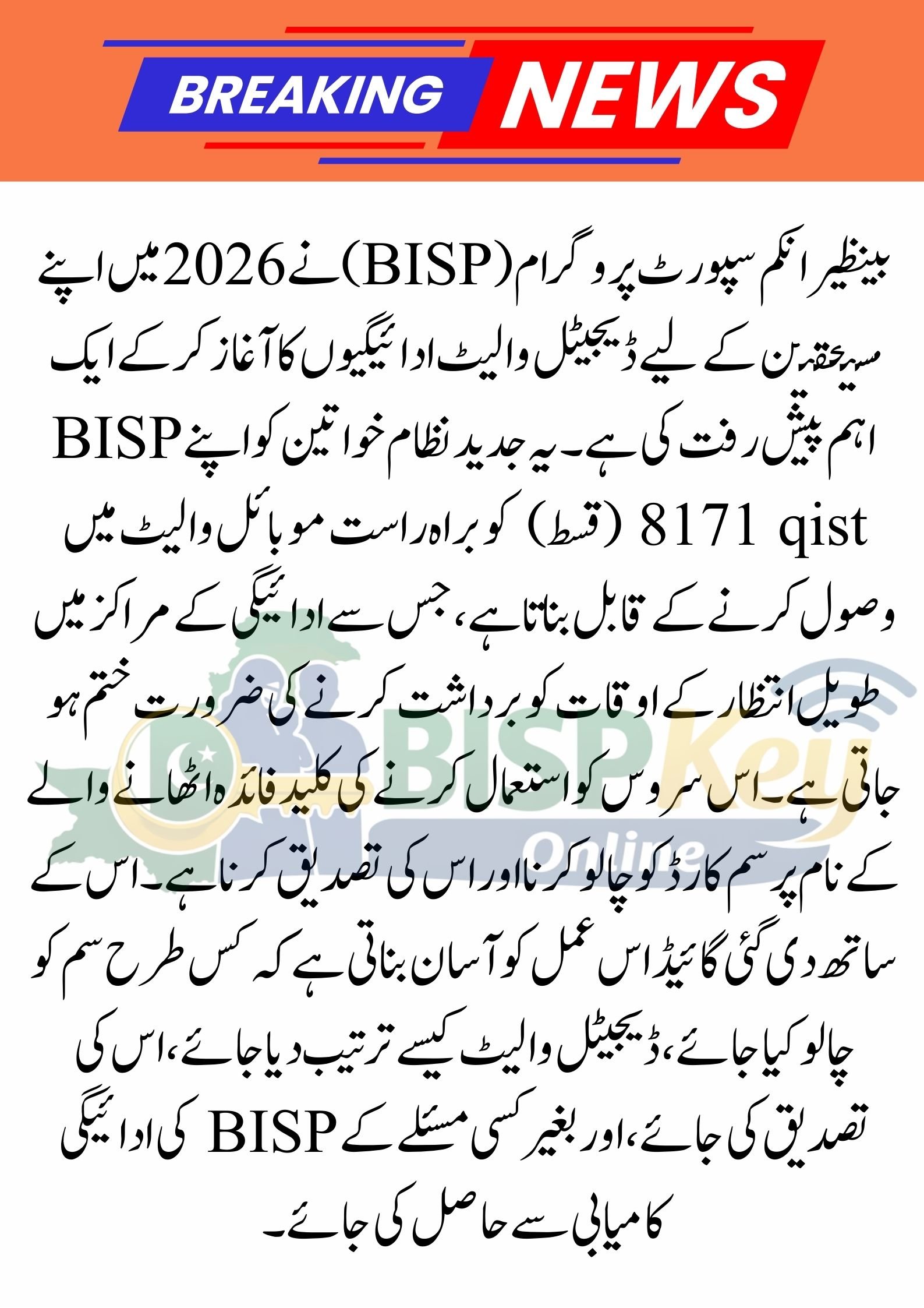 BISP 8171 Wallet SIM Activation 2026 – Complete Guide to Digital Wallet Setup, SIM Verification & Qist